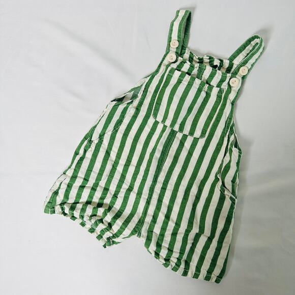 Zara Green Striped Shorts Overalls Sz 12-18 mo - Picture 3 of 7